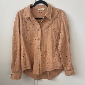 By Together Tan Eyelet Button Down Shirt